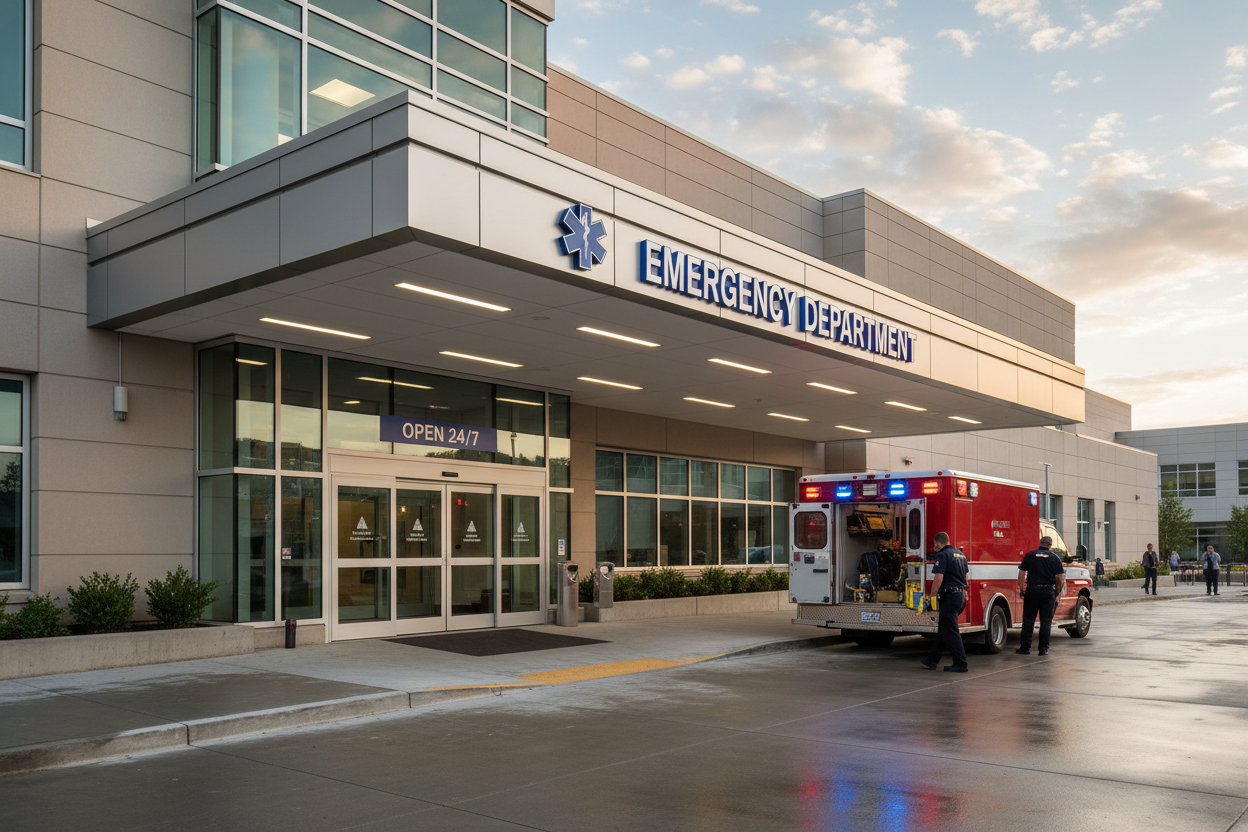 emergency room entrance with ambulance pulled up